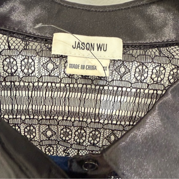 Jason Wu Black Satin Trim Lace Sheer Blouse Top Button Up Front Women's Sz M NWT - Picture 8 of 14